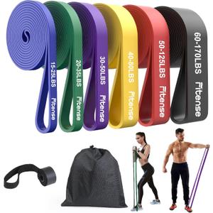 Fitense Resistance Bands Set - Pull Up Bands with 6 Resistance Levels 15-170 LBS for Men Women, Exercise Bands with Door Anchor, Training Poster & Pouch for Body Stretching, Pull Up Assist
