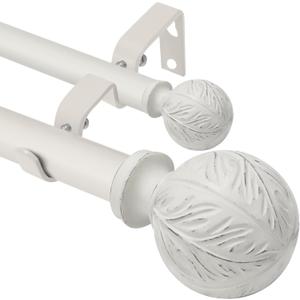 Double Curtain Rods for Windows 28 to 48 Inches, 1 Inch Diameter Heavy-Duty Adjustable Metal Double Curtain Rods with Leaf Pattern Finials and Brackets-for Bedrooms And Living RoomsWeathered White