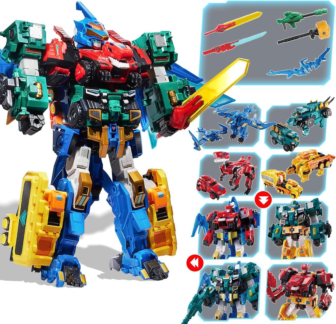 QUANTUM HEROES DINOSTER 4 in 1 Transforming Robot Mega Robot Metatron, 16.14 Inch Chariot Children's Robot Toy, Transforming Toy for Boys and Girls 5 6 7 8 9 10 Years Old, Multicoloured, 8.6 inches