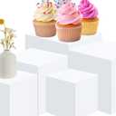 Geetery Set of 5 Display Buffet Risers (3",4",5",6",7") Acrylic Cube with Hollow Bottoms Acrylic Boxes Table Stands for Display Dessert Catering Collectibles Jewelry Decor (Small,3,4,5,6,7 Inch,White)