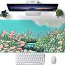 Cute Anime Floral Desk Mat Sage Green Large Mouse Pad XL Gaming Mousepad Kawaii Desk Keyboard Pad Laptop Computer Mouse Mat Cute Desk Decor Desk Pads On Top of Desks for Desktop 31.5''X 15.7''