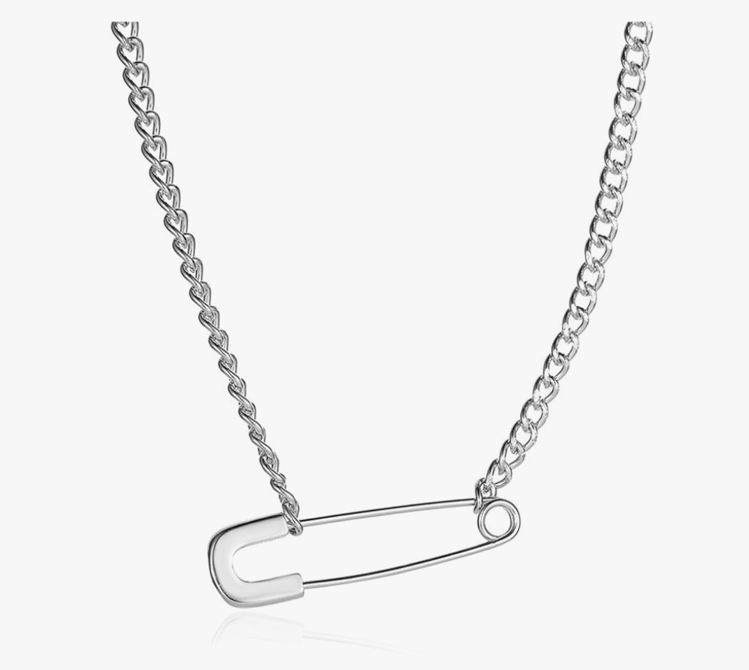 Safety Pin Pendant Necklace Gold Silver Plated Punk Personalized Paperclip Link Chain Adjustable Chunky Chain Necklace for Women Men Minimalist Halloween Christmas Hip Hop Rock Party Fashion Jewelry Gifts