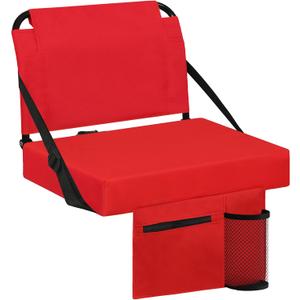 Stadium Seats for Bleachers with Back Support Bleacher Seat Soft Cushion Light Weight Includes Shoulder Strap & Cup Holder, Front & Back Zipper Pocket, Suitable for Sports Events,Red