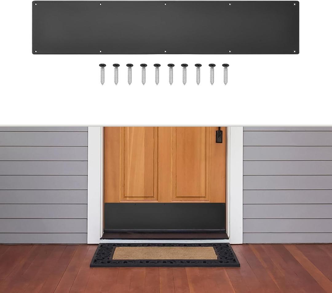 1 Pcs Door Kick Plates - 8 x 34 Inches Kick Plates for Exterior Interior Doors Protection Decor, 1.5mm (1/16 Inch) Thickness Rectangular Aluminum Door Push Plate (Black)