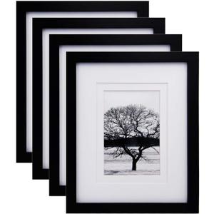 Egofine 8x10 Picture Frames Set of 4, Made of Solid Wood Covered by Plexiglass 4x6 and 5x7 with Mat or 8x10 without Mat, for Table Top Display and Wall Mounting Photo Frame Black