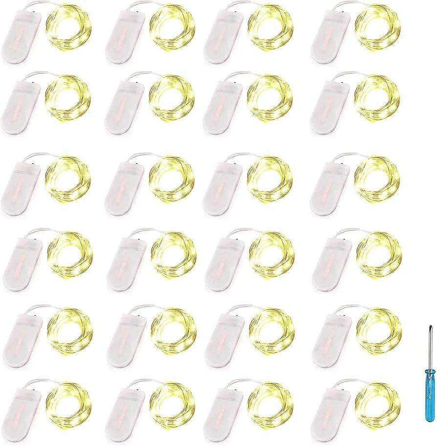 24 Packs Fairy Lights Battery Operated LED String Light 10.2FT 30LEDs Waterproof Copper Wire Firefly Light Mini Starry Moon Light for DIY Crafts Wedding Table Party Bedroom Christmas deco(Warm White)