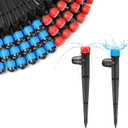 JAYEE Drip Irrigation Emitters Fan Shape with Stake Adjustable 360 Degree Water Flow Drippers for 1/4 inch Tube, 25Pcs Garden Sprayers + 25Pcs Sprinkler Drippers for Irrigation System Watering System