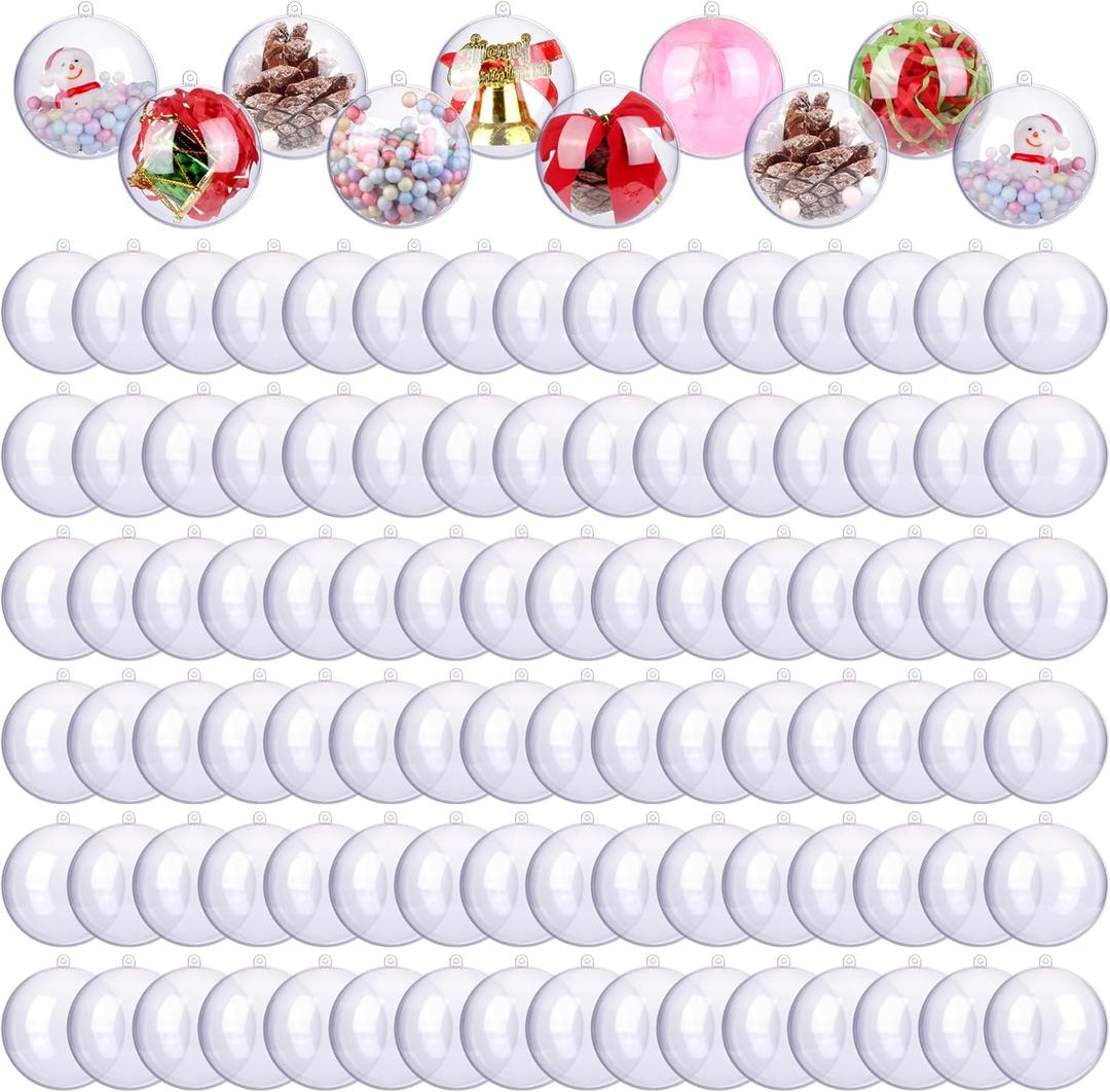 ANVAVO 100 Pieces 50mm Clear Plastic Fillable Ball Ornaments DIY Craft Transparent Baubles Shatterproof Christmas Tree Hanging Ornaments for Christmas, New Years, Birthday, Wedding, Home Decor