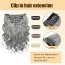 Grey Clip in Hair Extensions Human Hair, Pure Gray Body Wave Remy Hair Extensions Clip ins for Women, 12 Inch 120g 7Pcs, Silver Human Hair Extension