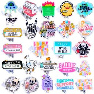 YJ PREMIUMS 24PC Funny Cute Badge Reel Bulk Clip Holder Retractable Fun Cool ID Badges Reels Pack for Nurse Week Nurses Nursing Office Student Work Healthcare Medical Sarcastic Gifts Supplies