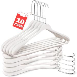 10 Pack Plastic Hangers, Heavy Duty Extra Wide Shoulders White Suit Hangers, Non-Slip 360 Metal Swivel Hook with Pants Bar for Thick Sweaters Jacket(White)