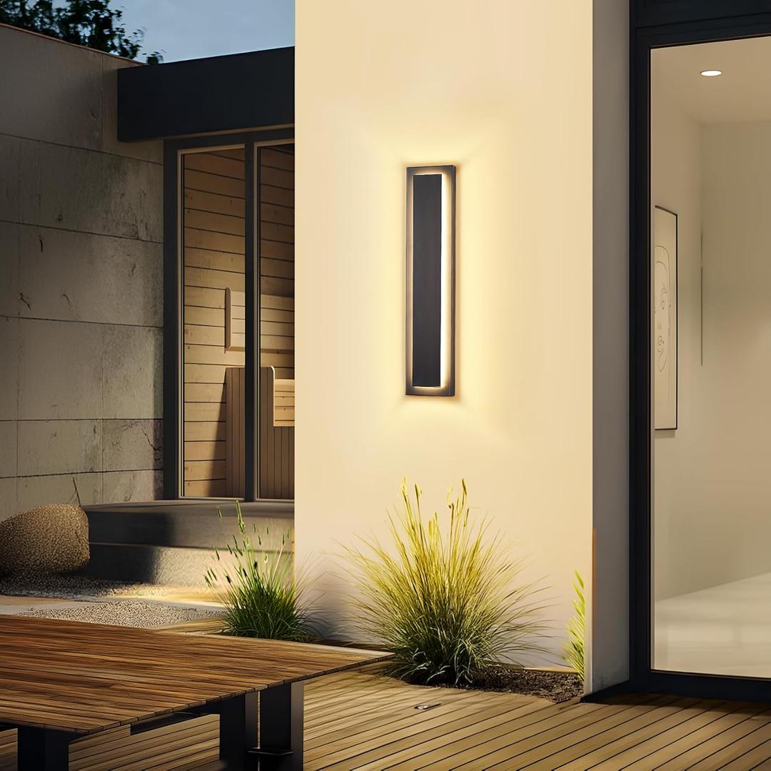 𝟐𝟒 𝐈𝐍 Porch Lights Outdoor Sconce Light,Modern Exterior Front Door Lighting Fixture,Black Led Long Outdoor Wall Light,Waterproof Outside Lights For House,Patio,Garage,24W Warm White 1 Pack, 23.6IN-1 PACK