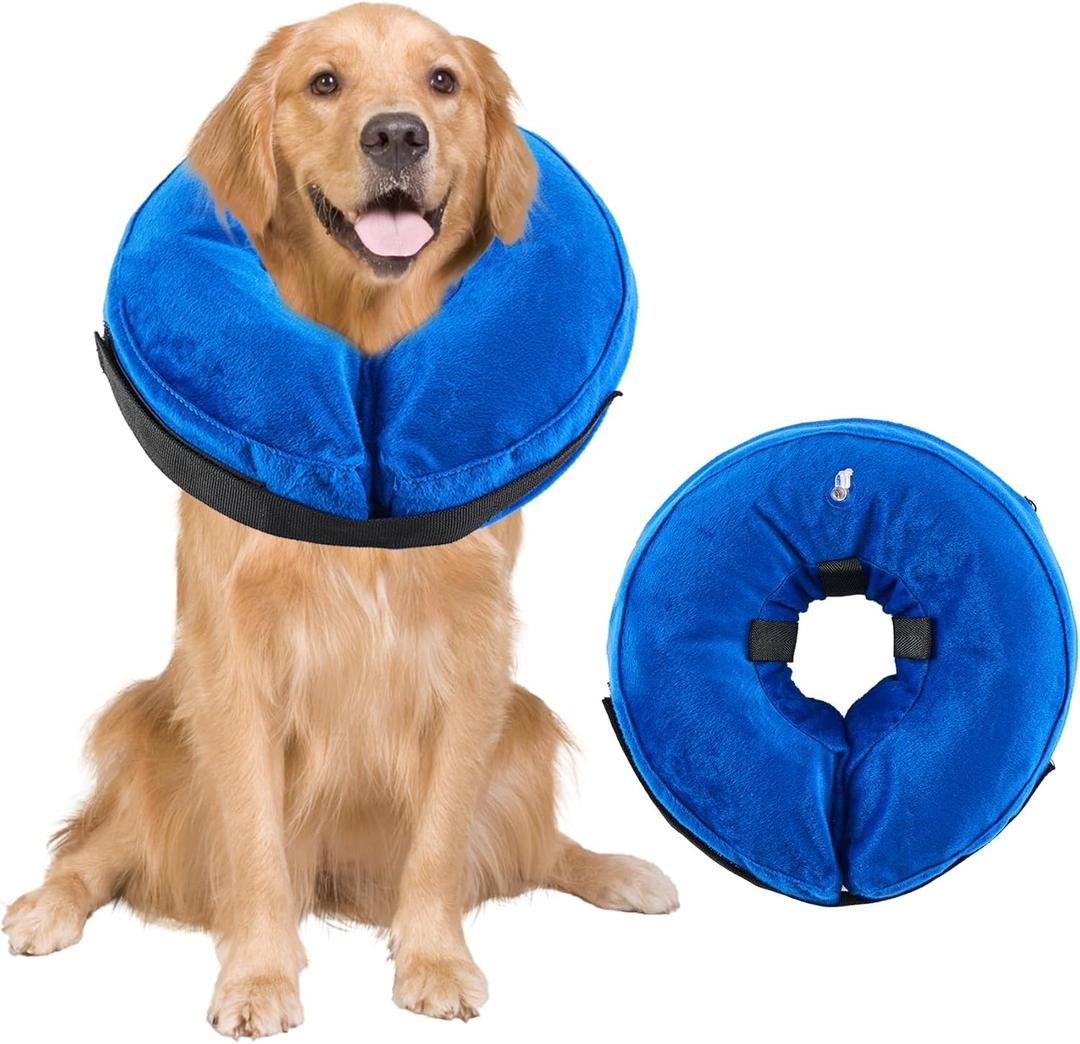 Dog Cone Collar, Inflatable Dog Cone Soft Protective Pet Recovery Collar After Surgery for Dogs and CatsBlue M (9-14")