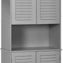 HOMCOM Tall Narrow Bathroom Storage Cabinet with Doors and Shelf Adjustability, Freestanding Linen Cabinet with 2 Cabinets and Countertop, Gray (Grey)