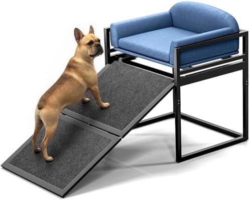 Pet Stairs Ramp Doggie Stairs with Seat,Extra Wide Seat Mate Chair Ramps Puppy for High Bed Couch Office,Non Slip Dachshunds Ladder,Folding Pet Steps for Small Dogs,Cat Ladder Blue(Hold Up to 100 lbs)