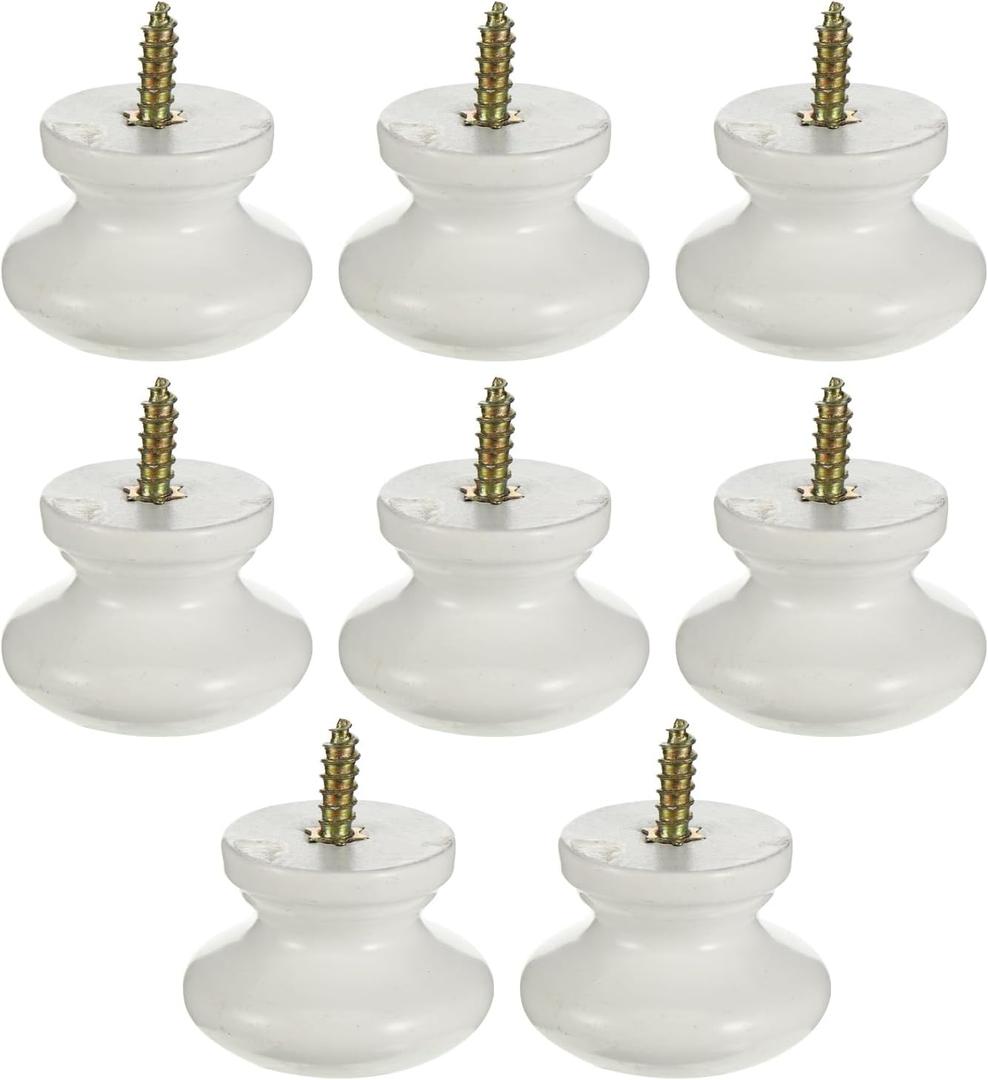 Uonlytech 8pcs Self-Tapping Solid Wood Handle Round Cabinet Knob Dresser Pulls Wood Knob Drawer Knobs Chinese Door Closet Dresser Mini Vanity Desk Handle for Doors Jewelry Box (4X3.3CM, White)