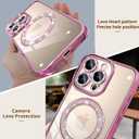 tharlet Magnetic for iPhone 16 Pro Max Case(6.9"), Glitter Luxury Plating Bling Clear Hard Back Frame, Full Camera Lens Protection with a Privacy Screen Protector Max, Pink (6.9")