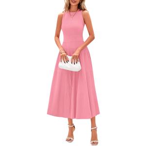 PRETTYGARDEN Spring Casual Dresses for Women 2025 Summer Business Work Midi Sleeveless A Line Pleated Cocktail Dress (Medium, Pink)