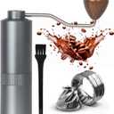 Manual Coffee Grinder - Precision CNC Stainless Steel Burr Grinder with Adjustable Settings, Grey Blue, Double Bearings for Smooth Grinding - Ideal for Home, Office, and Camping Espresso Enthusiasts