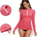 HISKYWIN Women's Long Sleeve UV Sun Protection Rash Guard Side Adjustable Wetsuit Swimsuit Top (Large, Pink)