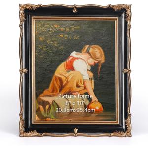 PHAREGE Vintage Picture Frame 8x10 Black Gold, 8 by 10 Ornate Decorative Antique Frame with Mat for 5x7 Photo, Fancy Matted Frame for Desktop or Wall, Horizontal or Vertical