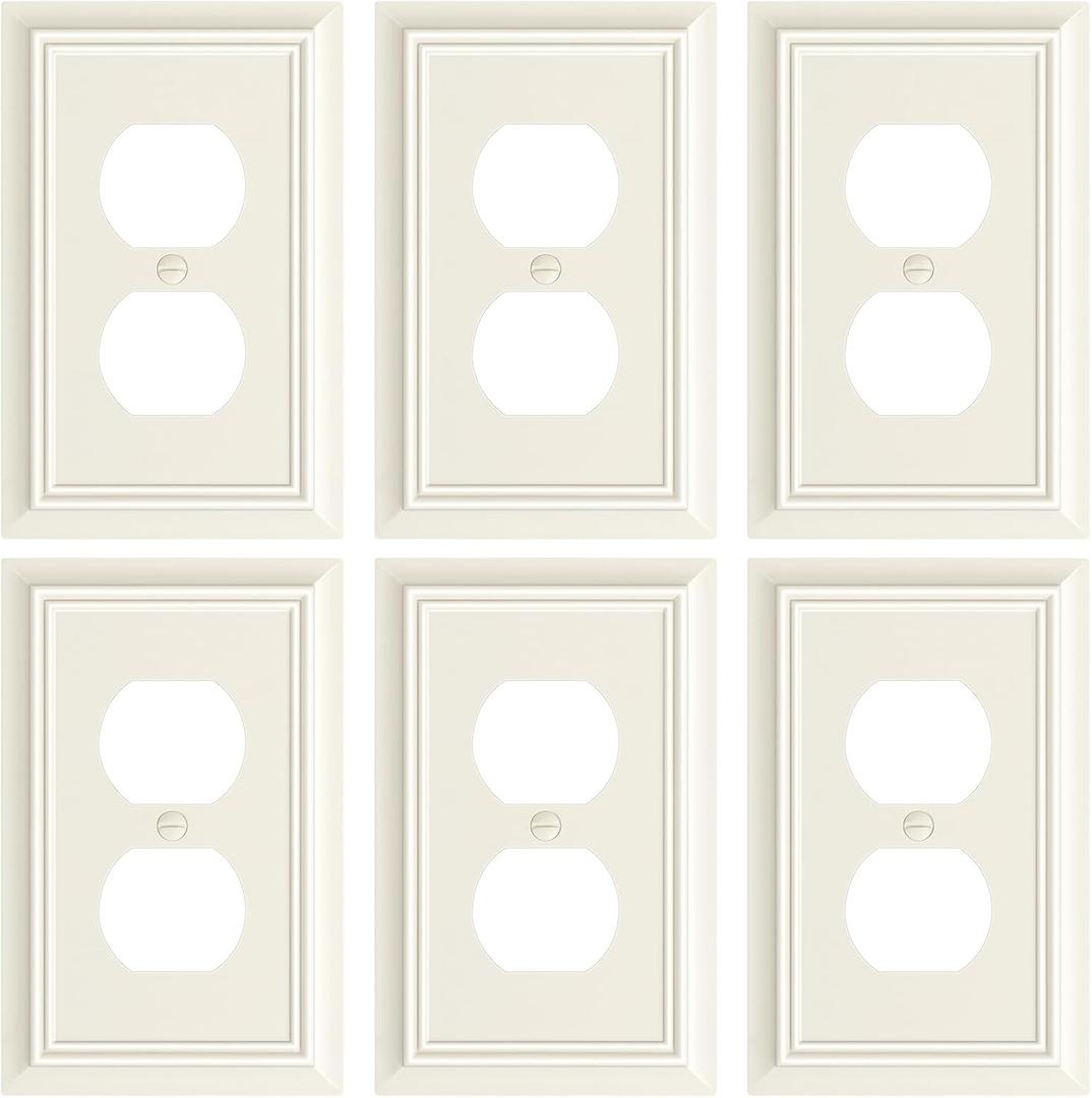 6-Pack Duplex Outlet Cover Plate, Decorative Light Almond Switch Plates and Outlet Covers, Natural Bamboo Fiber Wall Plates for Electrical Outlets, 1 Gang Receptacle Cover, Corrosion Resistant