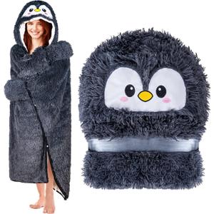 Penguin Wearable Hooded Blanket for Adults - Fluffy Super Soft Shaggy Faux Fur, Fuzzy Warm Cozy Plush Furry Fleece & Sherpa Hoodie Throw Cloak Wrap - Penguin Gifts for Women Adults and Kids