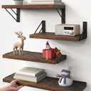 BAYKA Wall Shelves for Bedroom Decor, Floating Shelves for Wall Living Room Kitchen Storage, Mounted Rustic Wood Floating Shelves for Kids Books, Corner Shelf for Bathroom(Rustic Brown, Set of 4)