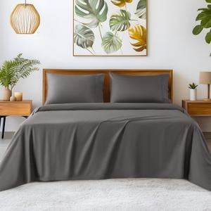SONORO KATE 100% Egyptian Cotton Sheets - 1200 Thread Count, Luxury & Cooling Hotel Cotton Bed Sheets Set 4 Piece, Sateen Weave for Soft Feel, Fits Upto 16" Mattress (Dark Grey, King)