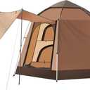 TUKAILAI Instant Camping Tent, Hexagonal Design Automatic Dome Tent with 4 Mesh Windows and 1 Door, Easy Setup Pop Up Tent with Vestibule & Rainfly