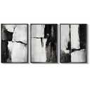 InSimSea Large Metal Framed Wall Art, Black and White Canvas Wall Art for Living Room, Abstract Print Paintings Set of 3, Minimalist Home Office Decor, Bedroom Wall Decor -【Rupture】-(36L x 24W)