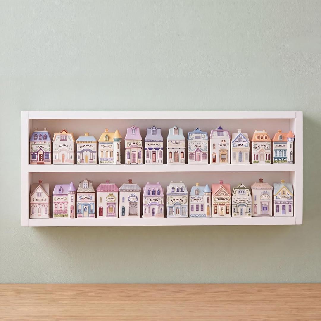 Chunful Vintage Spice Rack Wooden Village Style Hanging Display Jars Shelf, 25 x 10 Inches