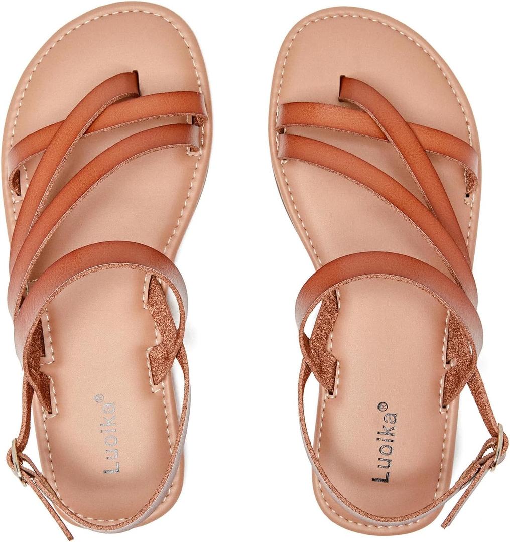 Luoika Women's Wide Width Flat Sandals, Flip Flop Casual Strapy Sandals Slip on Summer Beach Shoes for Women, Size: 7.5 X-Wide