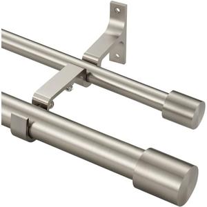 Double Curtain Rods 72-144", Brushed Nickel Double Curtain Rods with Cap Finials, Adjustable Double Window Rods, 1 Inch Front and 5/8 Inch Back Double Drapery Rod, Brushed Nickel Dual Curtain Rods (72-144", Brushed Nickel)