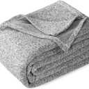 KAWAHOME Summer Sweatshirt Blanket Twin Size for Bed-Lightweight Breathable Blankets,Soft Thin Knit Jersey Blanket for Hot Sleepers,66 X 90 Inches, Heather Grey