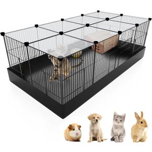 20 Panels Small Animal Playpen with Removable Top Cover & Waterproof Mat - Durable Metal Wire Yard Fence for Guinea Pigs, Rabbits, Kittens, Puppies, Hamsters - Indoor & Outdoor Pet Cage with Roof