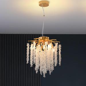 Crystal Tree Branch Chandelier Gold Roud Raindrop Pendant Light Tassel Ceiling Hanging Light Fixtures for Bedroom Living Room Dining Room Entryway Dia 12" (Round D12.0" Gold)
