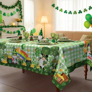 St Patricks Day Tablecloth 52x70 Inch, St Patricks's Decorations for Home Table Cloth Rectangle, Shamrocks Clovers Gnomes Decor Tablecloths Polyester for Picnic Party Dinner