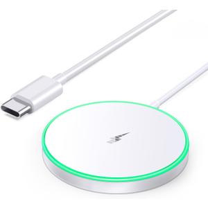 Magnetic Wireless Charger 15W Mag Safe Charger-Fast Charging Pad Compatible with iPhone17/16/15/14/13/12 Series & Airpods 2 3 Pro-LED Mag-Safe Pad with Dual Charging Ports Original ReplacementWhite