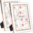 eletecpro 4x6 Enamel Picture Frame Set of 2 with Real Glass Cover, White Photo Frame with Rose Gold Metal Edge, Horizontal and Vertical Display Pictures 4x6 for Tabletop, Bookshelf, Wall Decor