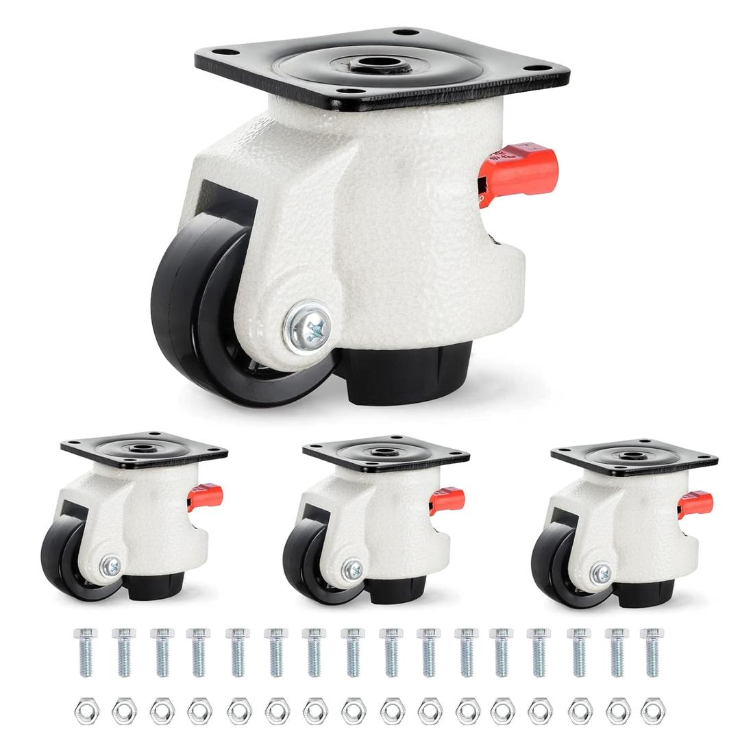W B D WEIBIDA Leveling Machine Casters Heavy Duty 3300lbs Capacity Per Set, Upgraded Ratchet Handle Design, Adjustable Caster with Feet for Workbench, Equipment, Swivel Castor Wheels(4 Pack) (2.5 INCH(80F))