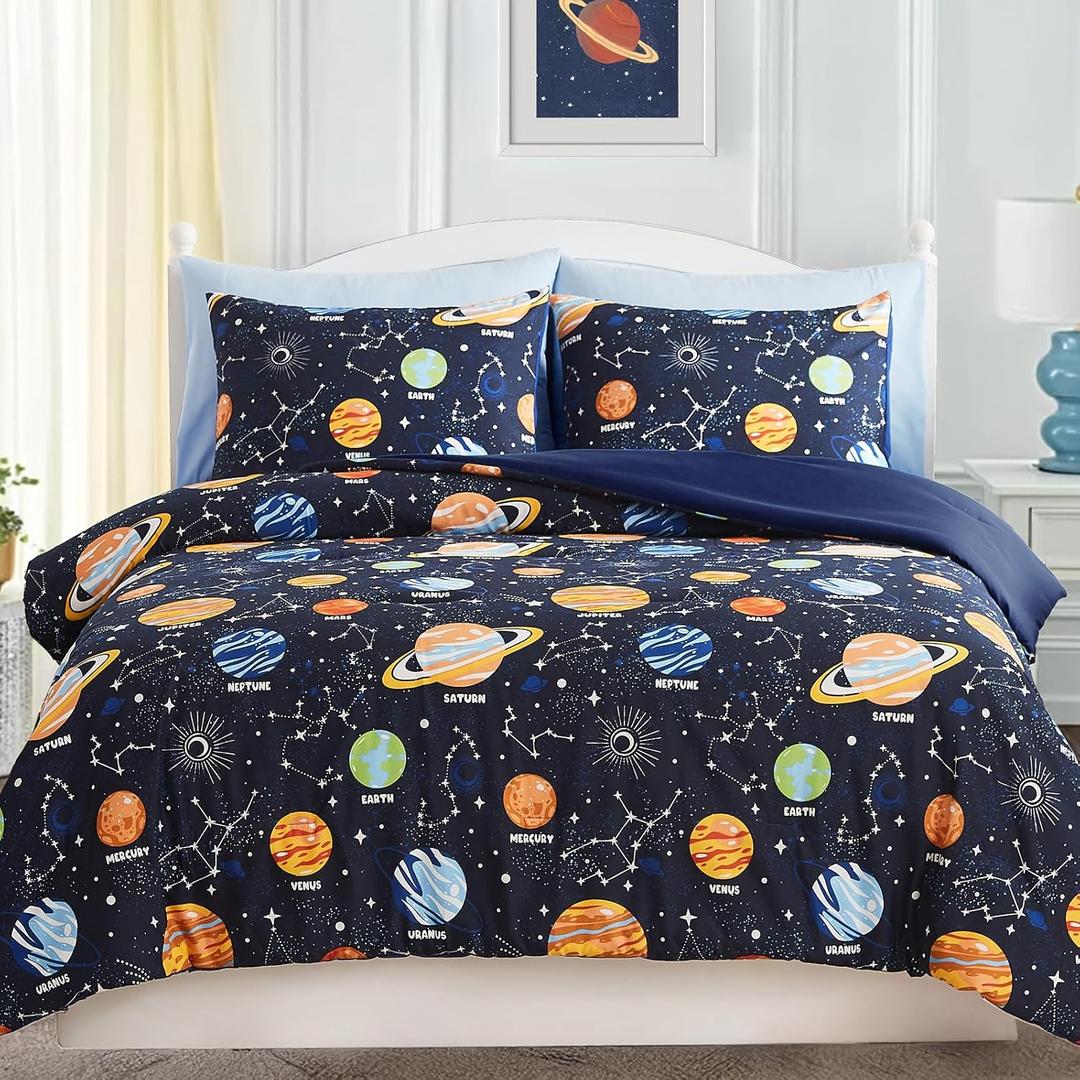 Wink Deer Twin Comforter Set for Boys-5 Pieces Space Glow in the Dark Twin Bedding Sets for Kids, Ultra Soft Bed in A Bag with Sheets