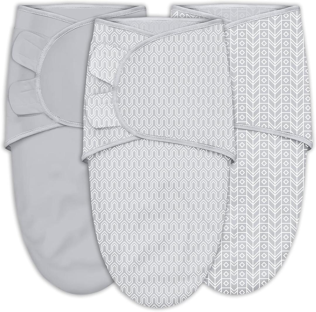 3 x SWEET DOLPHIN 3-Pack Baby Swaddle Sleep Sacks - Newborn Swaddle Blanket with Soft Cotton - Ergonomic Wrap for Boys and Girls, 0-3 Months, Grey (Gray)