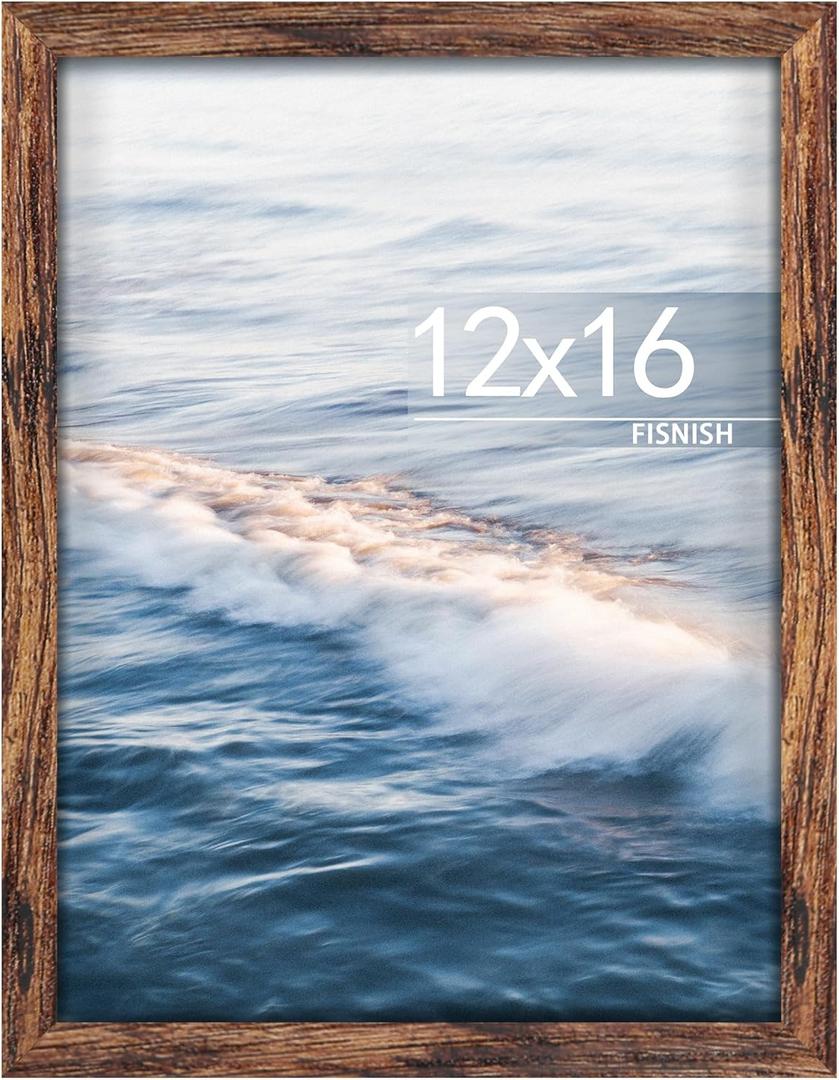 12x16 Picture Frame Brown, Classic Poster Frame for Horizontal or Vertical Wall Mounting, 1 Pack