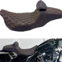 One-Piece Driver Passenger Seat Motorcycle 2-up Seat With Driver Backrest Cushion Pad Fit for Harley Touring Electra Glide Road King Road Glide Street Glide 2009-2023 (Orange Stitching)