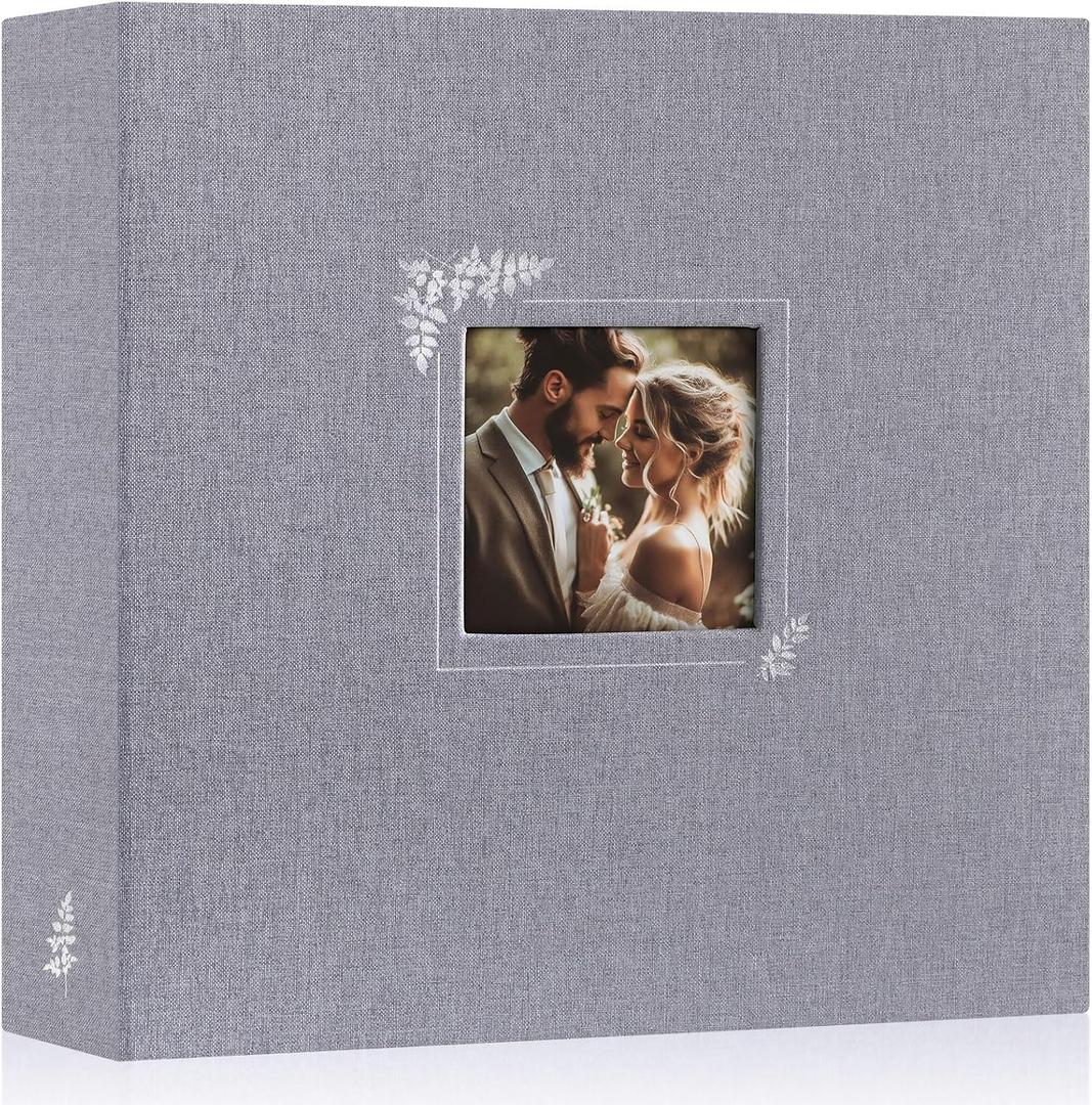 Lanpn Scrapbook Photo Album 12x12, Linen Window Design Cover Top Load 3 Ring Folder Binder Photobook Photo Book 12 x 12 inch with 30 Plastic Sleeves 60 Pages Grey