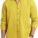 HISDERN 337 Mens Casual Shirts Long Sleeve Button Down Shirts Wrinkle Free Solid Collared Textured Shirt with Pocket