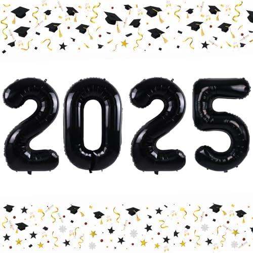 Smlpuame 40 Inch 2025 Balloons Black, LargeFoil Number Balloons for Happy New Years Festival Celebration Party Supplies Class of 2025 Graduation Decorations, Set of 2
