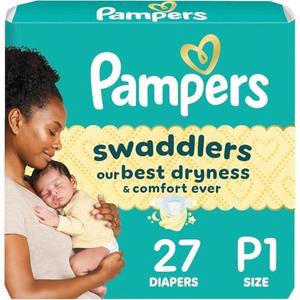 Pampers Swaddlers Diapers, Size P1 (<6 Ibs), 27 Count, Hypoallergenic, Absorbent, Keeps Baby Dry and Comfortable, Skin Safe Disposable Preemie Diaper Pack Of 2