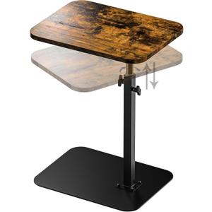 Side Table Sofa Tray for Couch Heavy Metal Base Swivel/Adjustable Height, Sofa Bed Bathroom Study TV Tray C Shaped End Table Food Snack Trays for Eating (19.7*15.7 in, Brown)